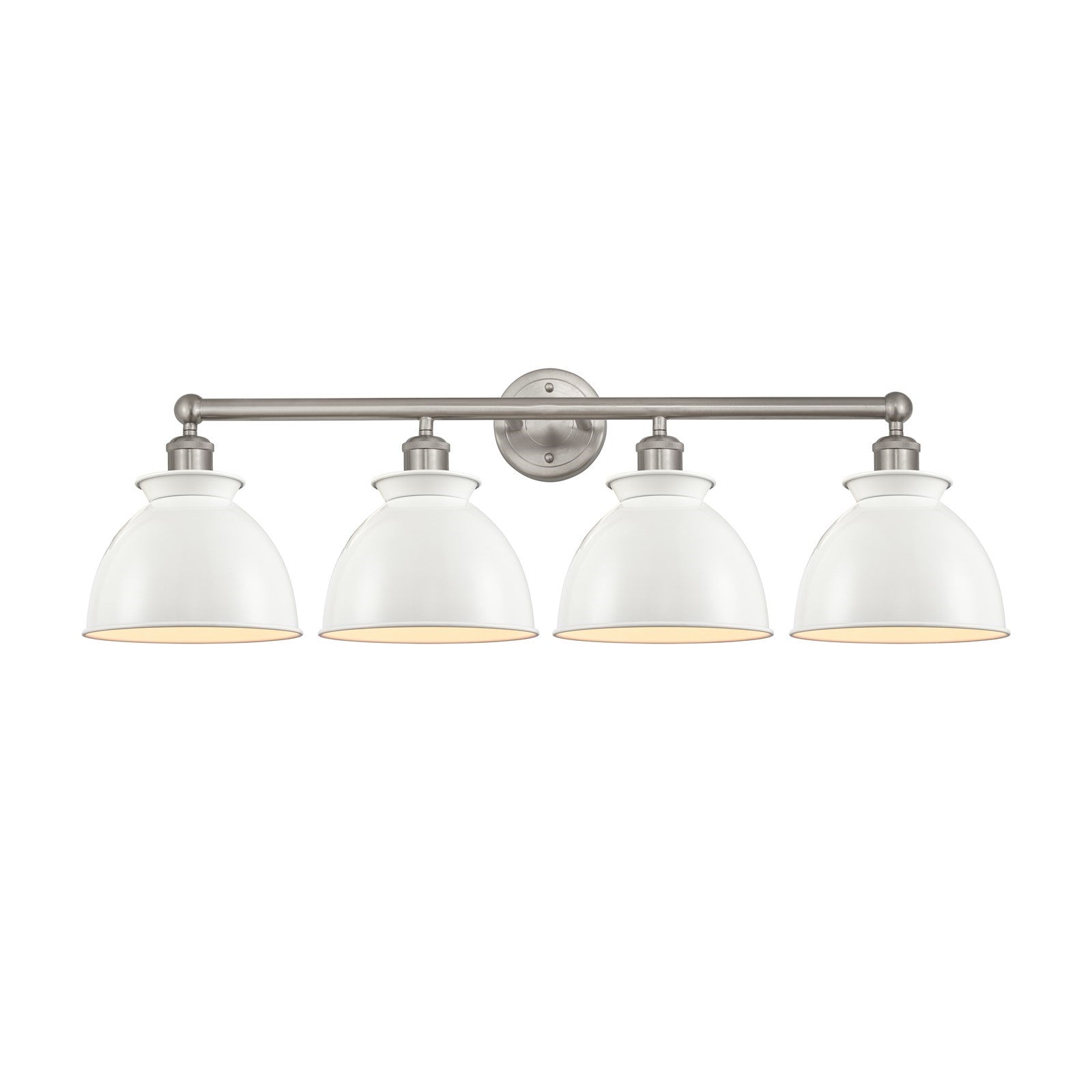 Innovations Adirondack 35in 4-Light Bath Vanity | Industrial Farmhouse Brushed Satin Nickel and Glossy White Metal Shade | Model 616-4W-SN-M14-W