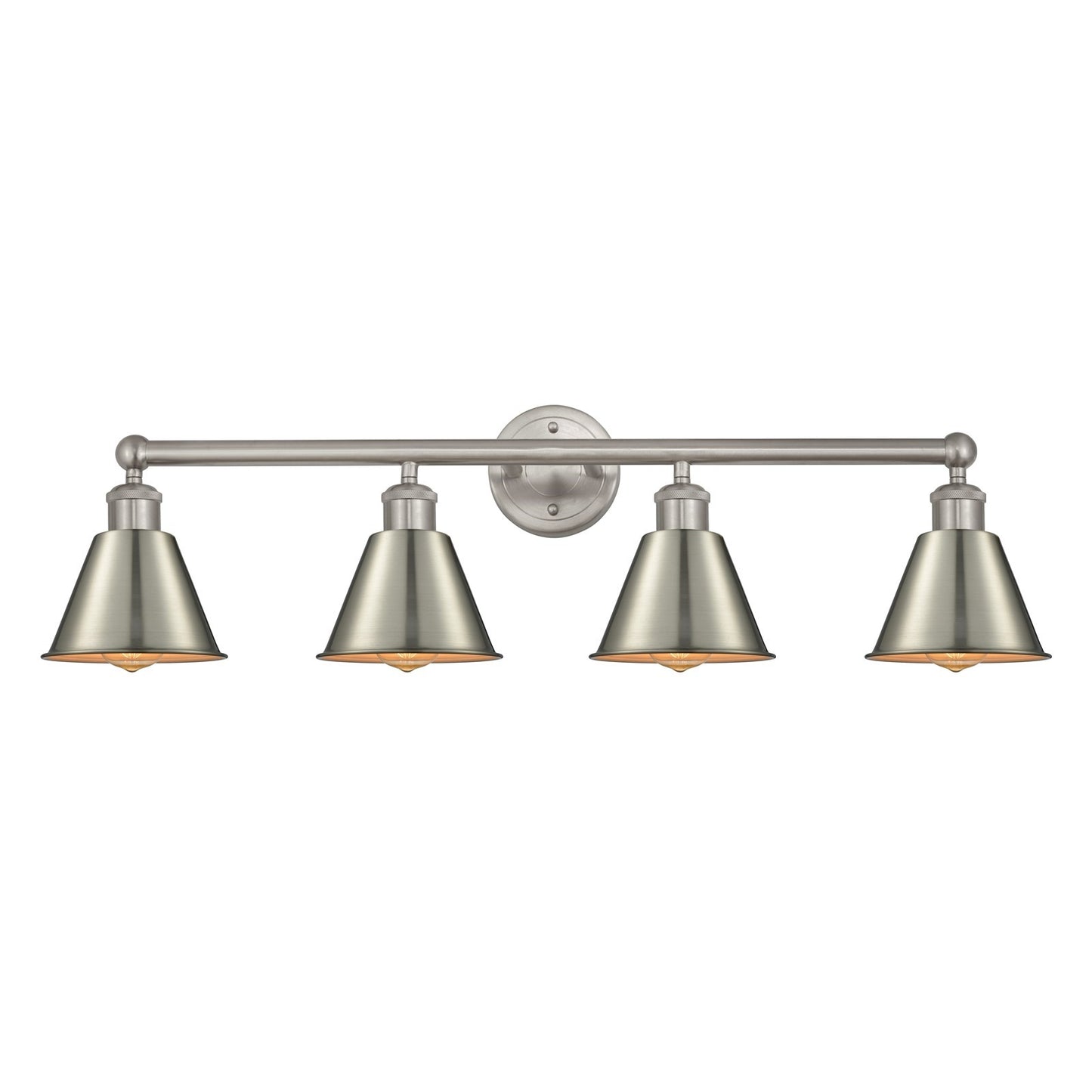 Innovations Lighting Smithfield 34in 4-Light Bath Vanity Light | Industrial Farmhouse Brushed Satin Nickel Metal Cone Shade | Model 616-4W-SN-M8-SN