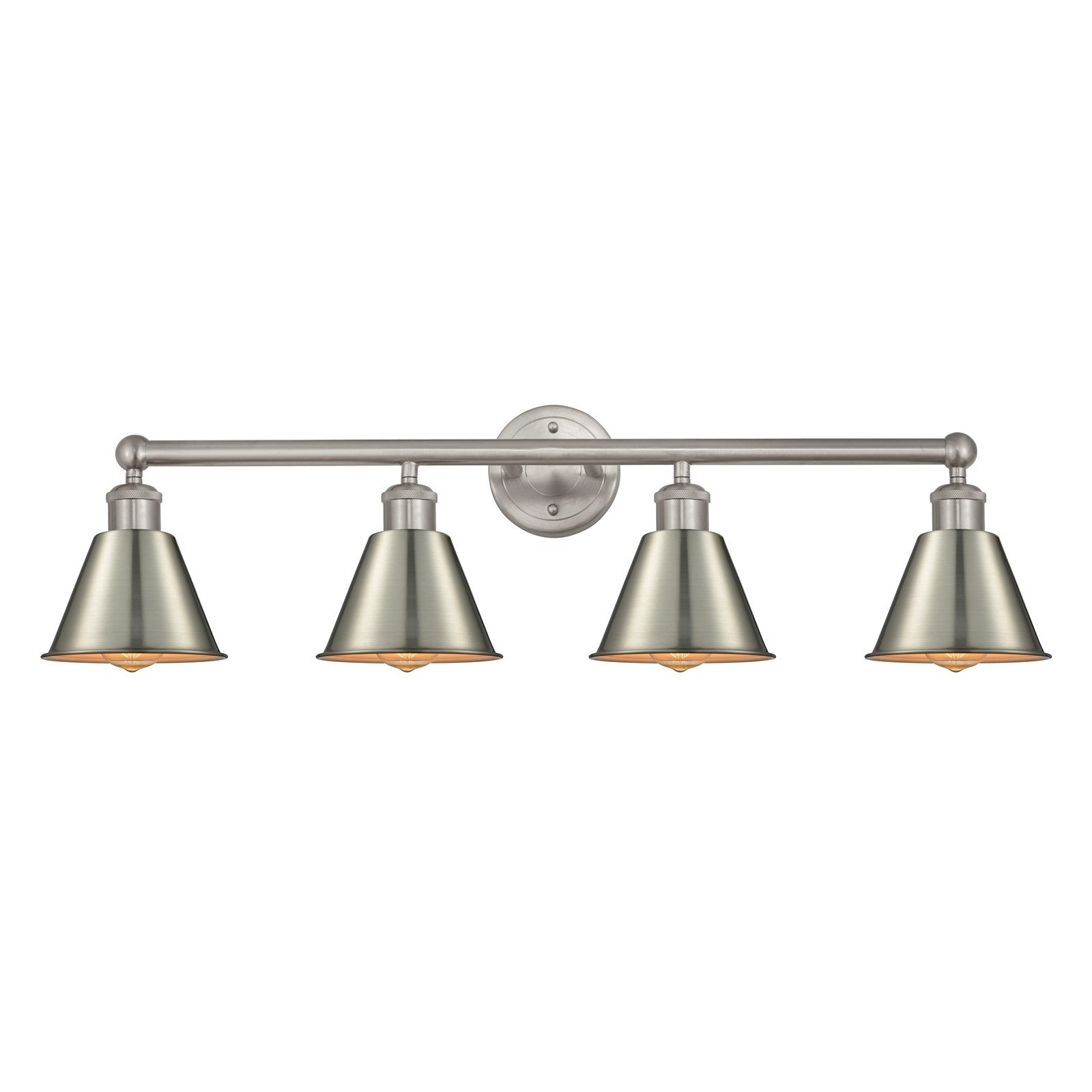 Innovations Lighting Smithfield 34in 4-Light Bath Vanity Light | Industrial Farmhouse Brushed Satin Nickel Metal Cone Shade | Model 616-4W-SN-M8-SN