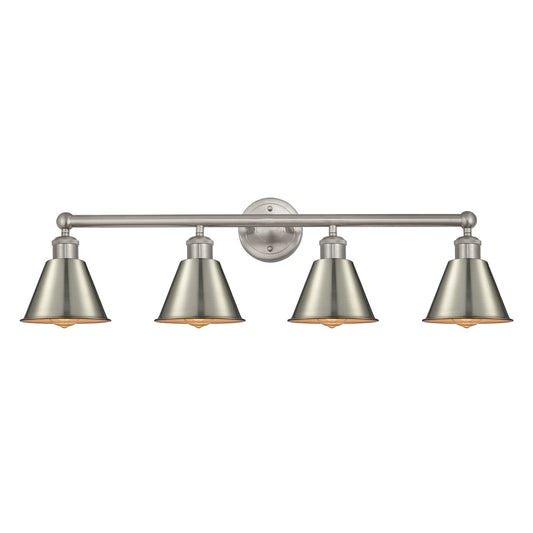 Innovations Lighting Smithfield 34in 4-Light Bath Vanity Light | Industrial Farmhouse Brushed Satin Nickel Metal Cone Shade | Model 616-4W-SN-M8-SN