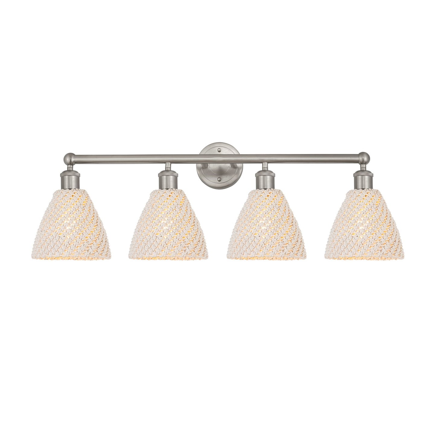 Innovations Bristol Natural 35in 4-Light Bath Vanity Light | Industrial Brushed Satin Nickel and Natural Fiber Shade | Model 616-4W-SN-NBD-75-NAT
