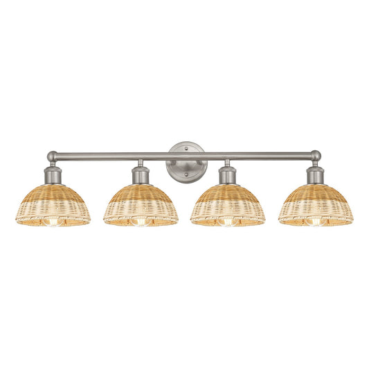 Innovations Lighting Bristol Natural II 35in 4-Light Bath Vanity Light | Industrial Brushed Satin Nickel and Natural Fiber | Model 616-4W-SN-NBD2-75-NAT