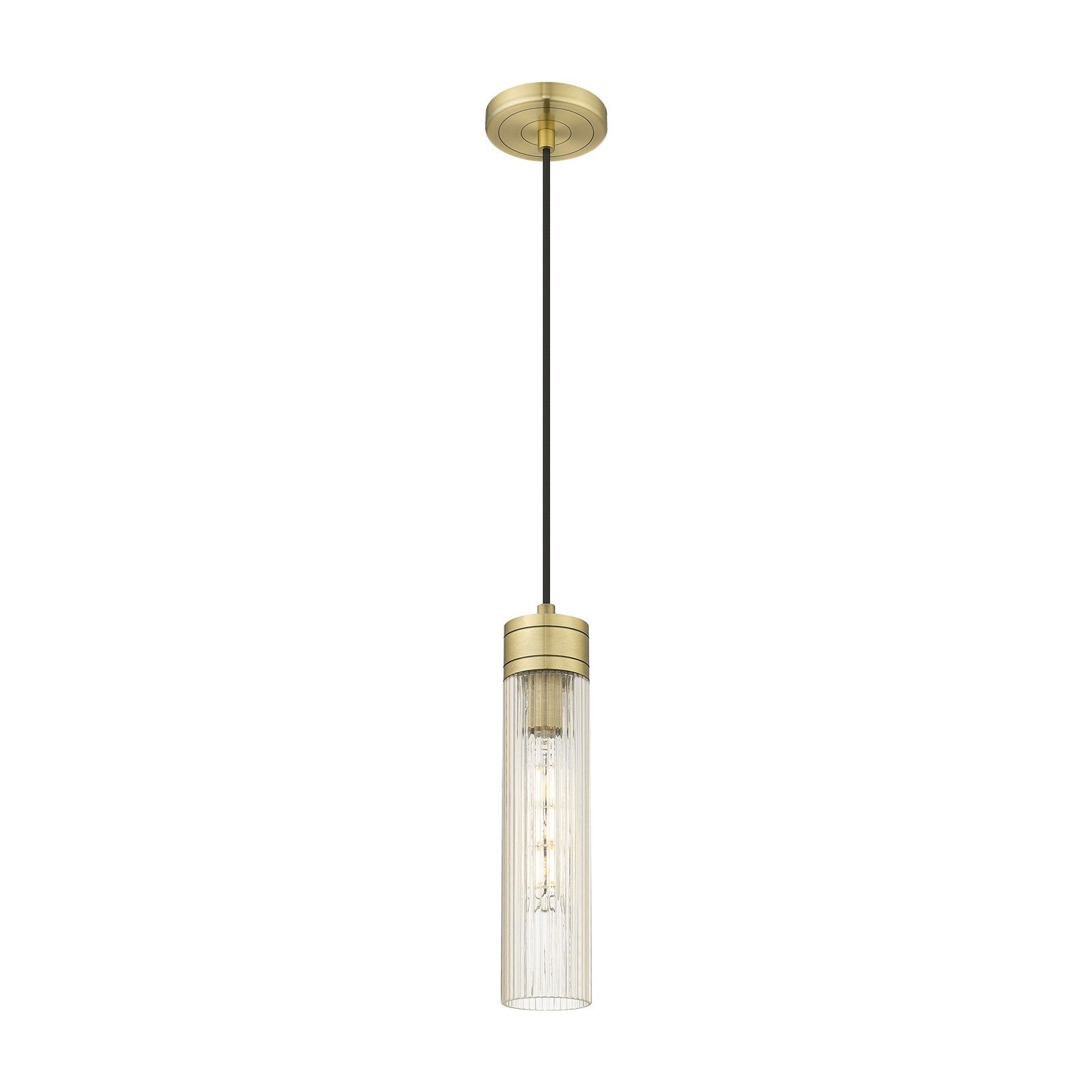 Innovations Boreas 3in 1-Light Mini Pendant | Contemporary Art Deco Antique Brass Steel and Striped Clear Glass | Kitchen | Model 617-1P-AB-G617-11SCL