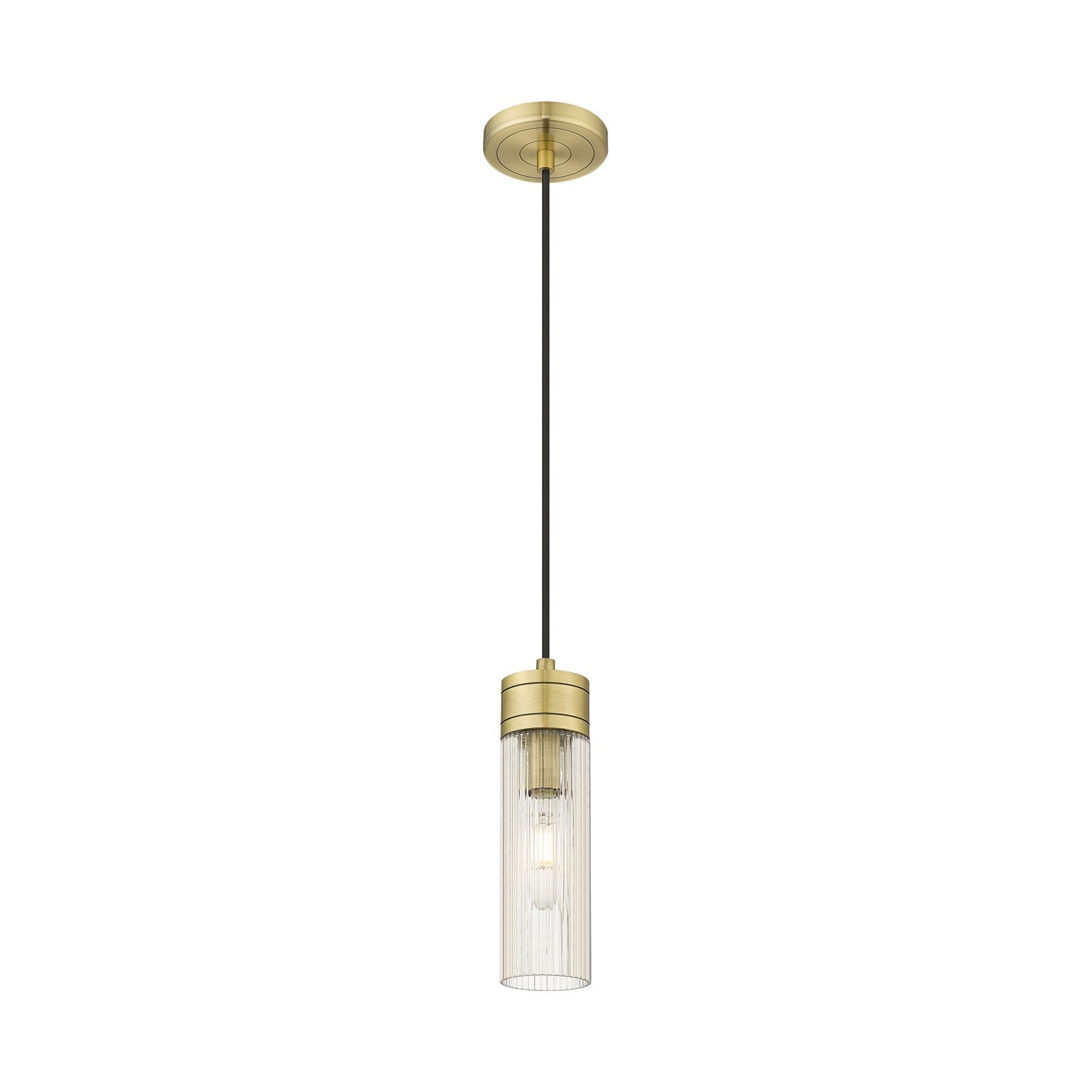 Innovations Boreas 3in 1-Light Mini Pendant | Contemporary Art Deco Antique Brass and Striped Clear Glass | Kitchen Island & | Model 617-1P-AB-G617-8SCL