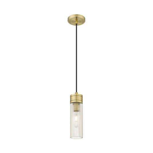 Innovations Boreas 3in 1-Light Mini Pendant | Contemporary Art Deco Antique Brass and Striped Clear Glass | Kitchen Island & | Model 617-1P-AB-G617-8SCL