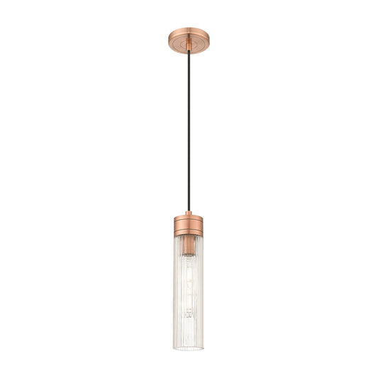 Innovations Boreas 3in 1-Light Mini Pendant | Contemporary Art Deco Antique Copper Steel and Striped Clear Glass | Kitchen | Model 617-1P-AC-G617-11SCL