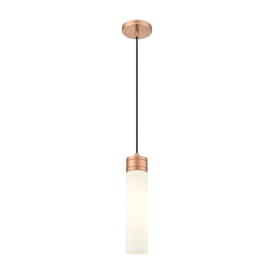 Innovations Boreas 3in 1-Light Mini Pendant | Contemporary Art Deco Antique Copper and Striped White Frosted Glass | Kitchen | Model 617-1P-AC-G617-11SWH