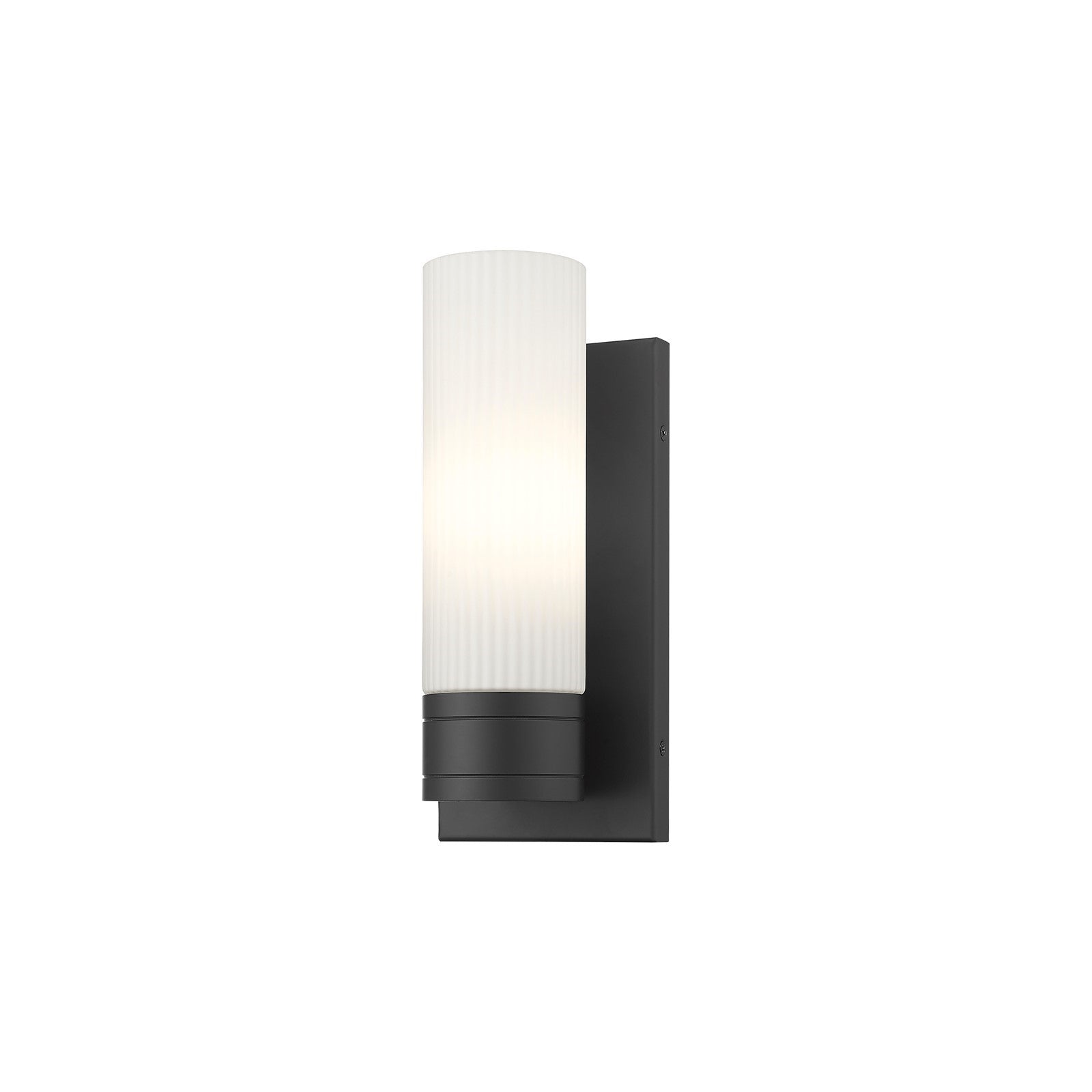 Innovations Boreas 1-Light Wall Sconce | Contemporary Art Deco Matte Black Steel and Striped White Frosted Glass | Bathroom & | Model 617-1W-BK-G617-8SWH