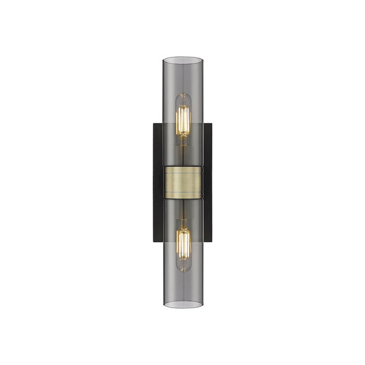 Innovations Ballston Urban 18in 2-Light Bath Vanity | Art Deco Black Antique Brass and Plated Smoke Glass | Bathroom & Powder | Model 617-2W-BAB-G617-8SM