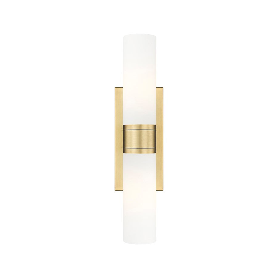 Innovations Ballston Urban 18in 2-Light Vanity Light | Art Deco Brushed Brass Steel and Matte White Glass | Bathroom Vanity & | Model 617-2W-BB-G617-8WH
