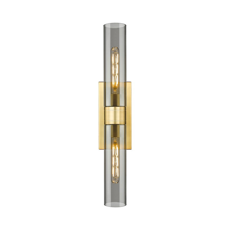 Innovations Ballston Urban 24in 2-Light Vanity Light | Art Deco Satin Gold Steel and Plated Smoke Glass | Bathroom & Powder | Model 617-2W-SG-G617-11SM