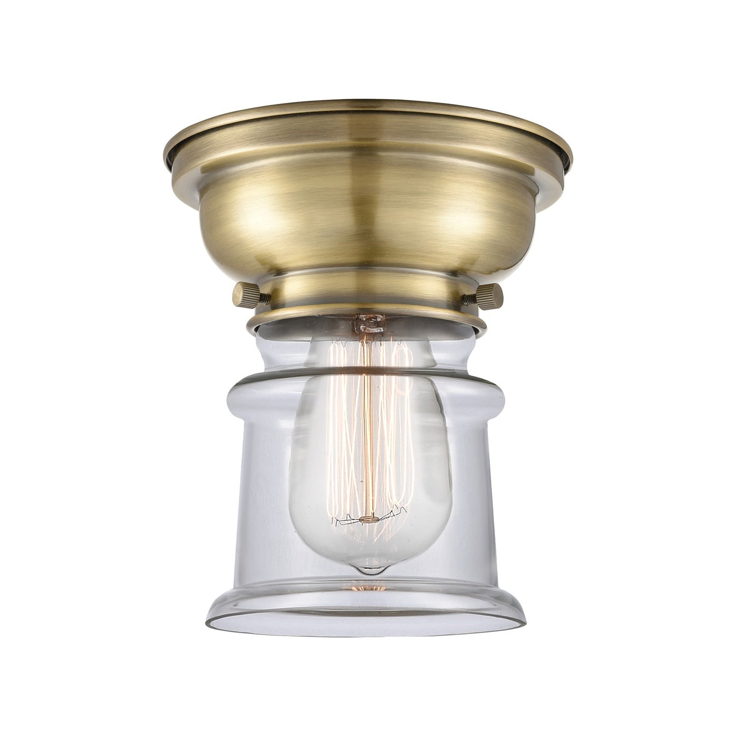 Innovations Canton 6in 1-Light Flush Mount | Industrial Farmhouse Antique Brass Steel and Clear Glass | Bedroom & Hallway | Model 623-1F-AB-G182S-LED