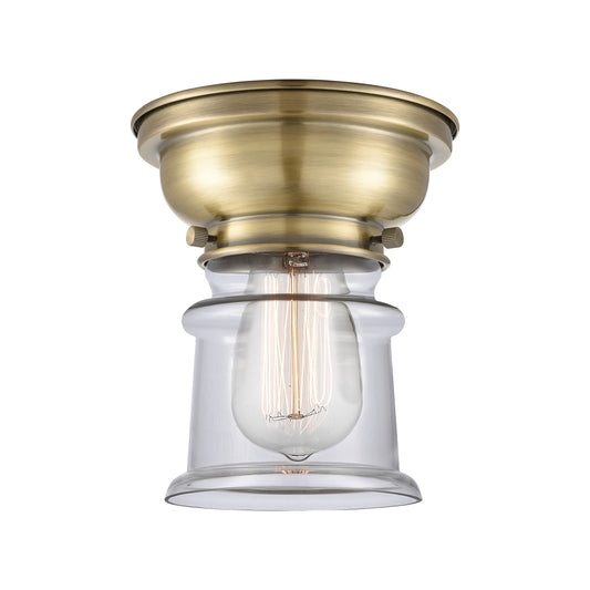 Innovations Canton 6in 1-Light Flush Mount | Industrial Farmhouse Antique Brass Steel and Clear Glass | Bedroom & Hallway | Model 623-1F-AB-G182S-LED