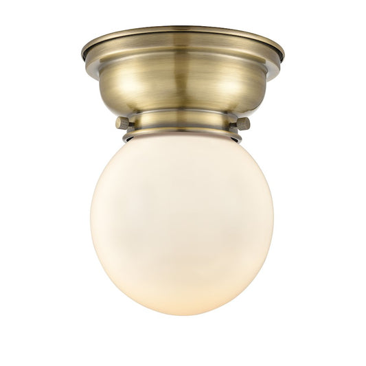 Innovations Beacon 1 Light 6" Flush Mount, Brass/Matte White
