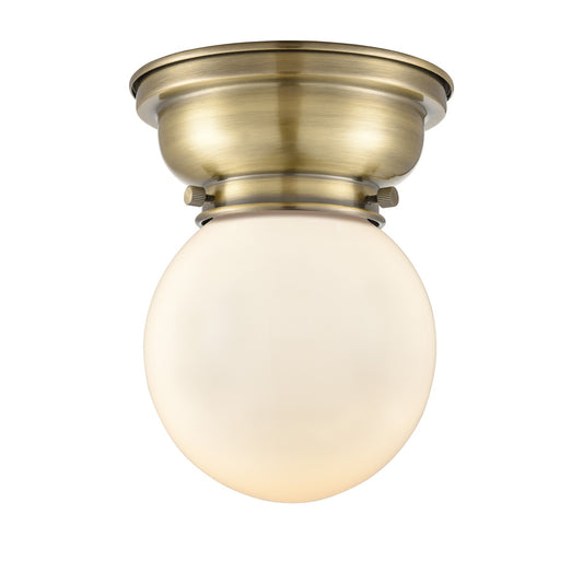 Innovations Beacon 6in 1-Light Flush Mount | Industrial Antique Brass and Matte White Frosted Glass | Bedroom & Hallway | 6 x | Model 623-1F-AB-G201-6-LED