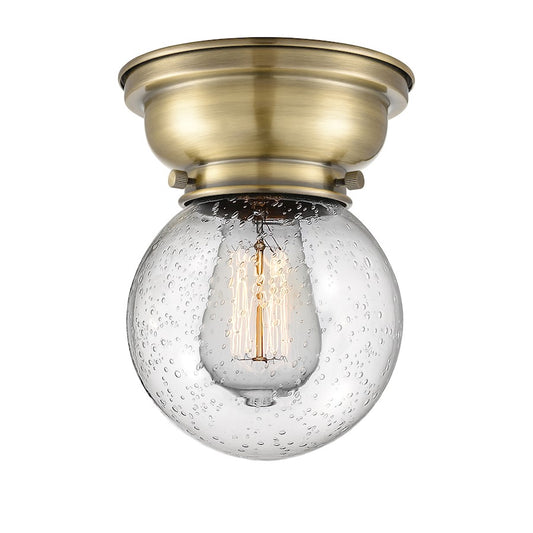 Innovations Beacon 1 Light 6" Flush Mount, Brass/Seedy