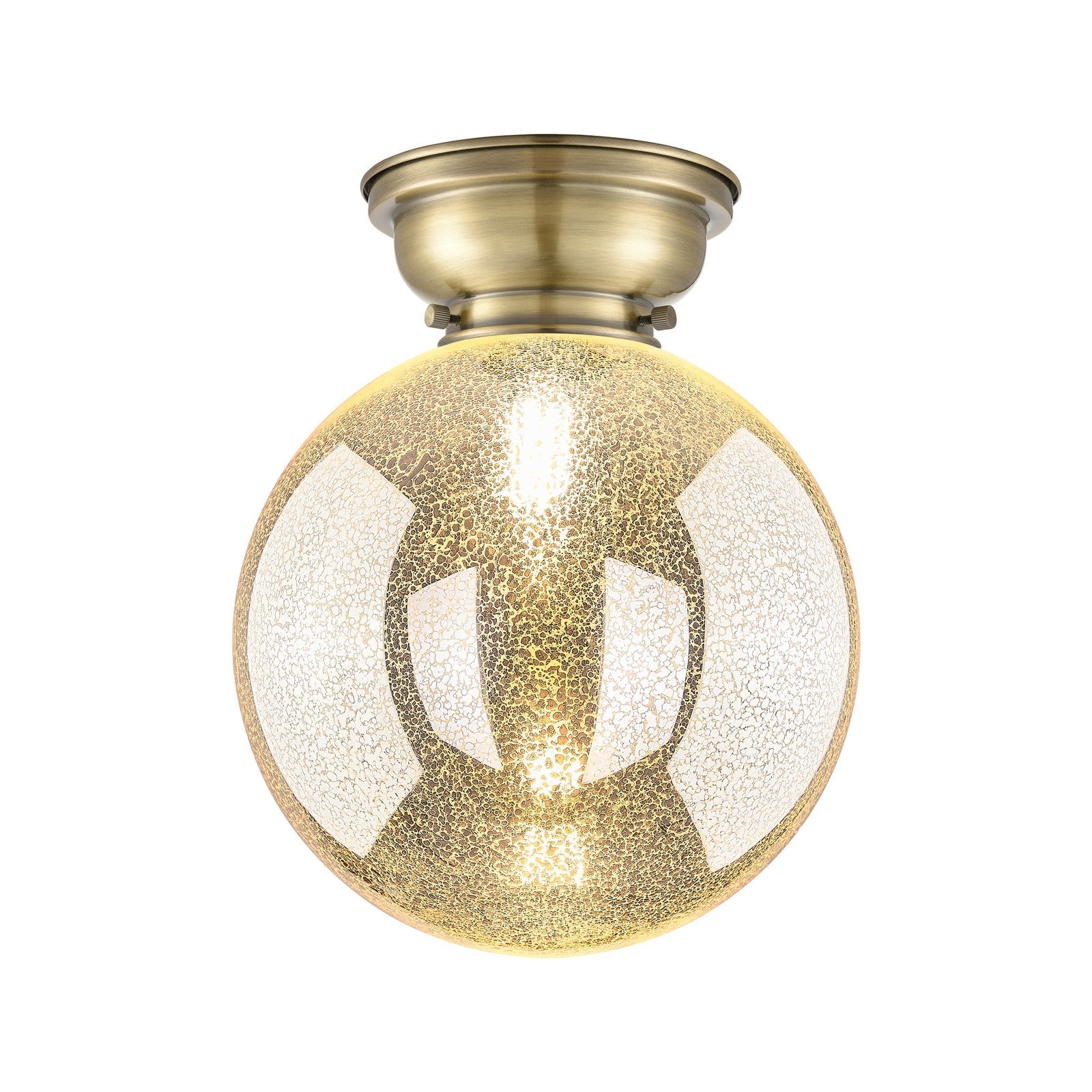 Innovations Beacon 10in 1-Light Flush Mount | Industrial Antique Brass Steel and Mercury Seeded Glass | Entryway & Hallway | 10 | Model 623-1F-AB-G208-10
