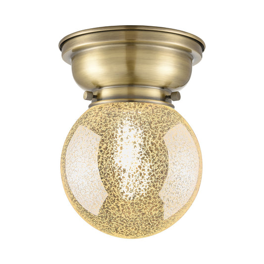 Innovations Beacon 6in 1-Light Flush Mount | Industrial Antique Brass Steel and Mercury Seeded Glass | Hallway & Bathroom Ceiling | Model 623-1F-AB-G208-6