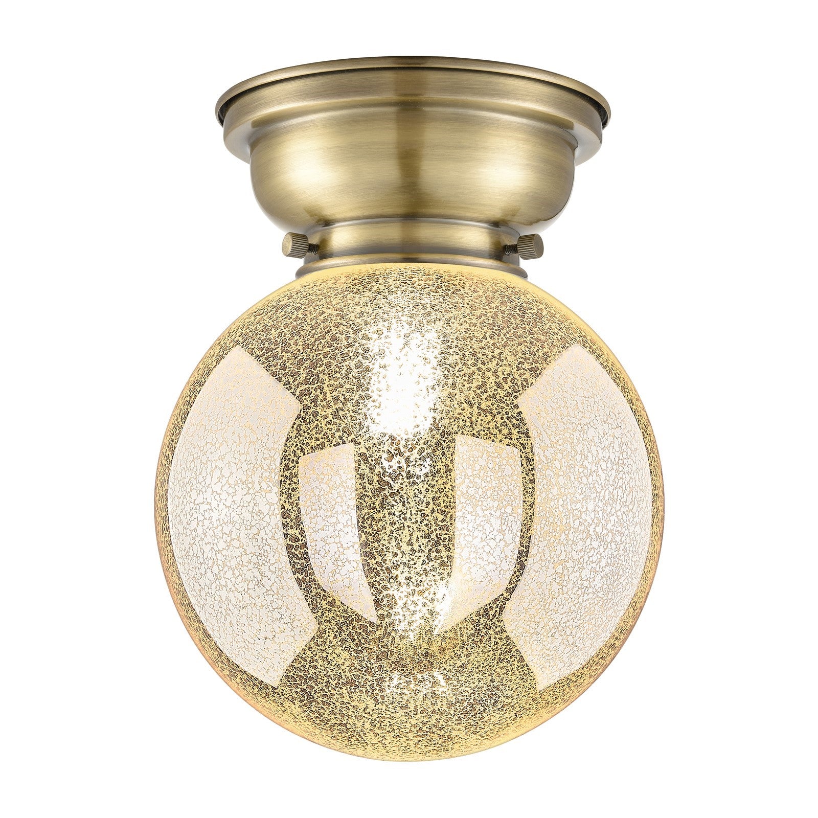 Innovations Beacon 8in 1-Light Flush Mount | Industrial Antique Brass Steel and Mercury Seeded Glass | Hallway & Bathroom | 8 x 8 | Model 623-1F-AB-G208-8