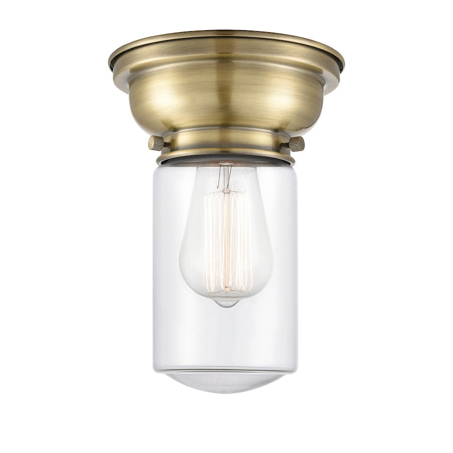 Innovations 312 Dover 1 Light Flush Mount, Antique Brass/Clear