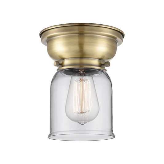 Innovations Bell 5in 1-Light Flush Mount | Industrial Antique Brass Steel and Clear Glass | Hallway & Bedroom | 5 x 5 x 8 in | Model 623-1F-AB-G52