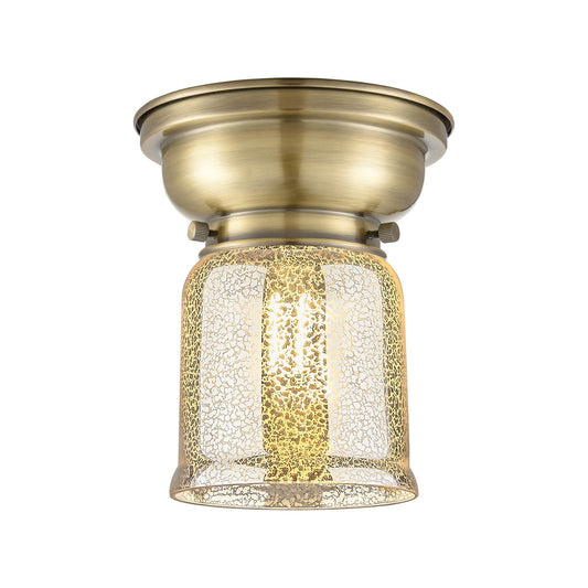 Innovations Bell 5in 1-Light Flush Mount | Traditional Farmhouse Antique Brass Steel and Silver Plated Mercury Glass | Entryway & | Model 623-1F-AB-G58