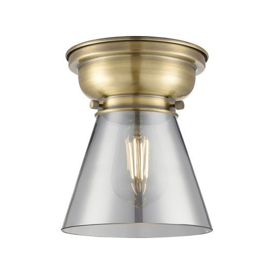 Innovations Cone 6.25in 1-Light Flush Mount | Industrial Antique Brass and Light Smoke Glass | Hallway & Entryway | 6.25 x 6.25 x | Model 623-1F-AB-G63