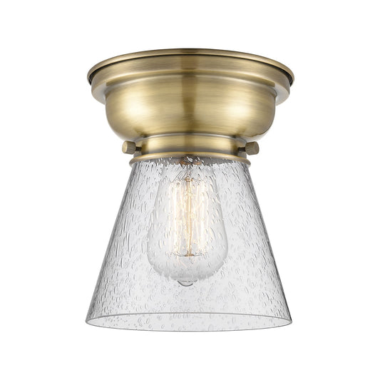 Innovations Cone 6.25in 1-Light Flush Mount | Industrial Antique Brass and Seedy Glass | Entryway & Hallway | 6.25 x 6.25 x 8.25 in | Model 623-1F-AB-G64