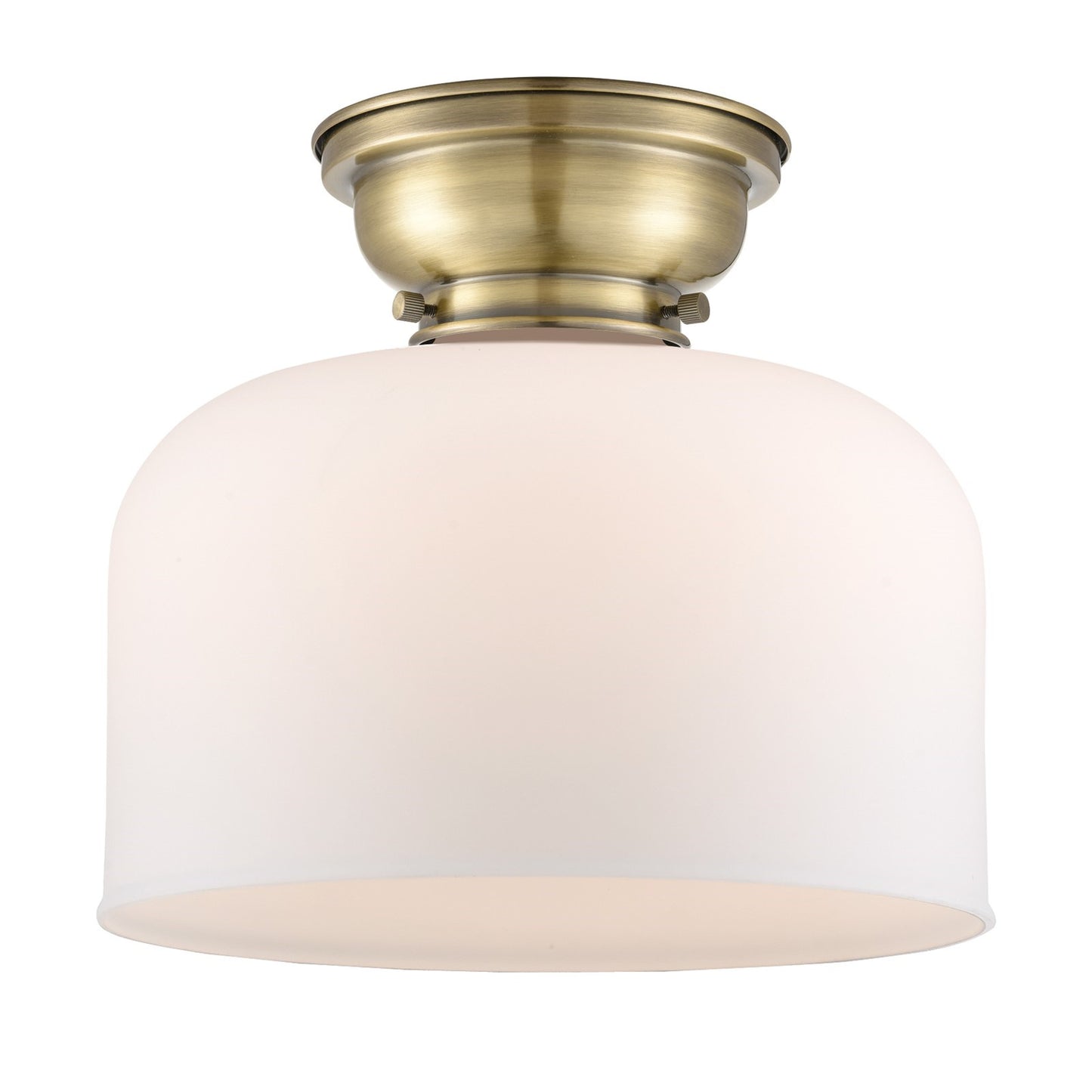 Innovations Bell 11.5in 1-Light Flush Mount | Industrial Antique Brass and Matte White Frosted Glass | Hallway & Bathroom | 11.5 x | Model 623-1F-AB-G71-L