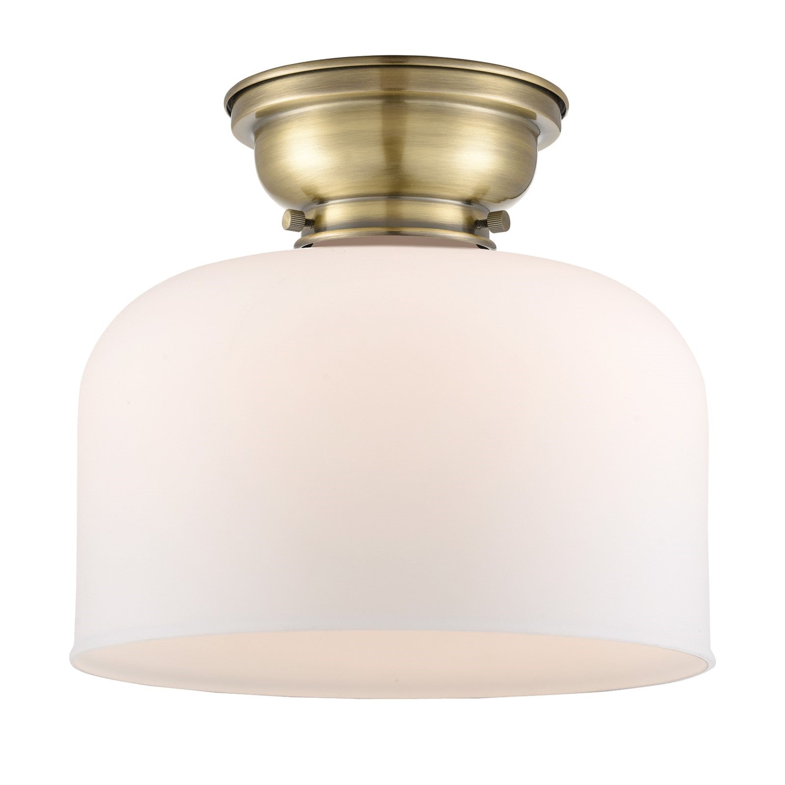 Innovations Bell 11.5in 1-Light Flush Mount | Industrial Antique Brass and Matte White Frosted Glass | Hallway & Bathroom | 11.5 x | Model 623-1F-AB-G71-L
