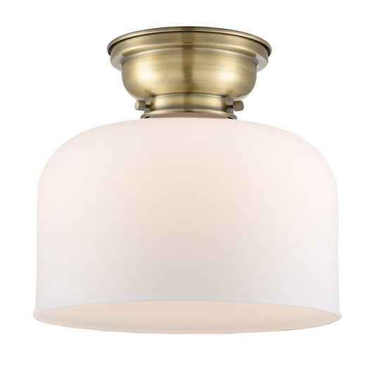 Innovations Bell 11.5in 1-Light Flush Mount | Industrial Antique Brass and Matte White Frosted Glass | Hallway & Bathroom | 11.5 x | Model 623-1F-AB-G71-L