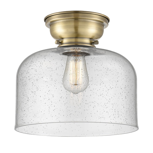 Innovations Bell 11.5in 1-Light Flush Mount | Industrial Antique Brass Steel and Seedy Glass | Bedroom & Hallway | 11.5 x 11.5 | Model 623-1F-AB-G74-L-LED