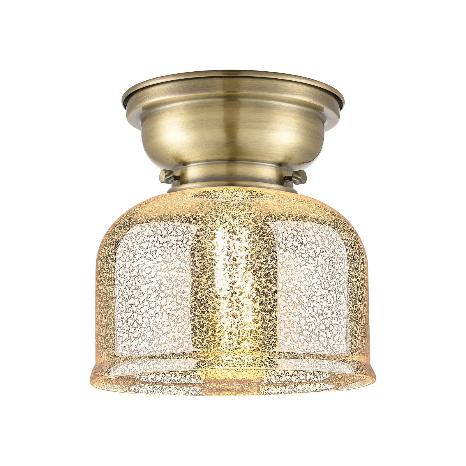 Innovations Bell 8in 1-Light Flush Mount | Traditional Farmhouse Antique Brass Steel and Silver Plated Mercury Glass | Entryway & | Model 623-1F-AB-G78