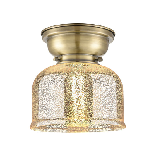 Innovations Bell 8in 1-Light Flush Mount | Traditional Farmhouse Antique Brass Steel and Silver Plated Mercury Glass | Entryway | Model 623-1F-AB-G78-LED