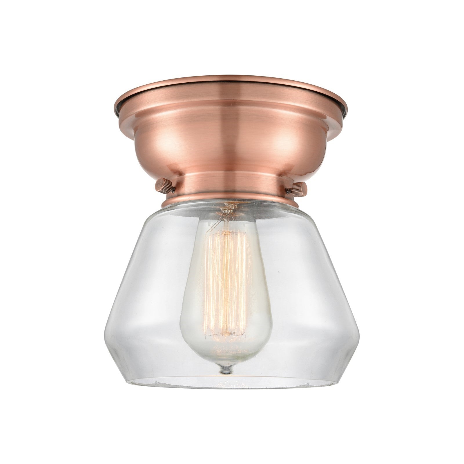 Innovations Fulton 7in 1-Light Flush Mount | Industrial Antique Copper Steel and Clear Glass | Hallway & Entryway | 7 x 7.75 in | Model 623-1F-AC-G172-LED