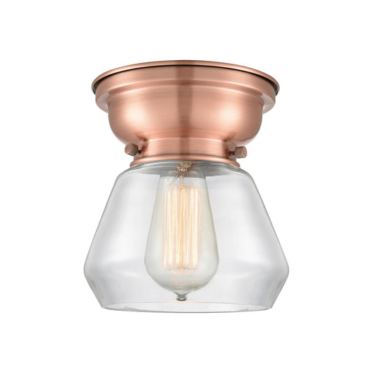 Innovations Fulton 7in 1-Light Flush Mount | Industrial Antique Copper Steel and Clear Glass | Hallway & Entryway | 7 x 7.75 in | Model 623-1F-AC-G172-LED