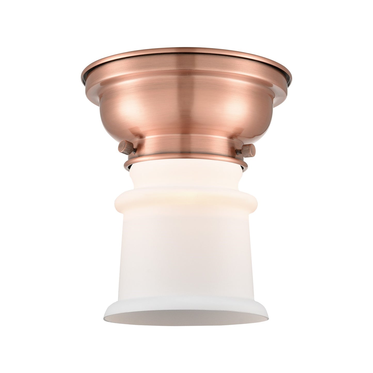 Innovations Canton 1-Light 5.25in Flush Mount | Industrial Farmhouse Antique Copper Steel and Matte White Frosted Glass | Hallway | Model 623-1F-AC-G181S