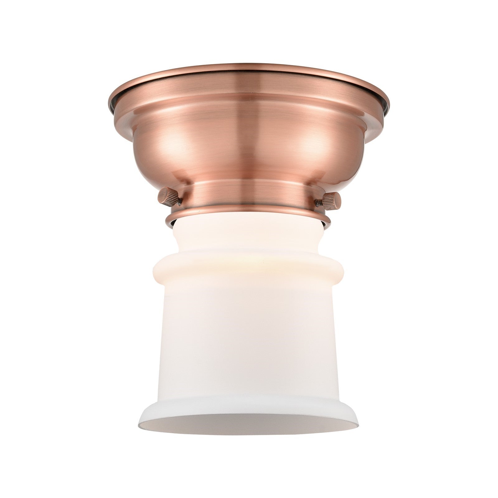 Innovations Canton 1-Light 5.25in Flush Mount | Industrial Farmhouse Antique Copper Steel and Matte White Frosted Glass | Hallway | Model 623-1F-AC-G181S