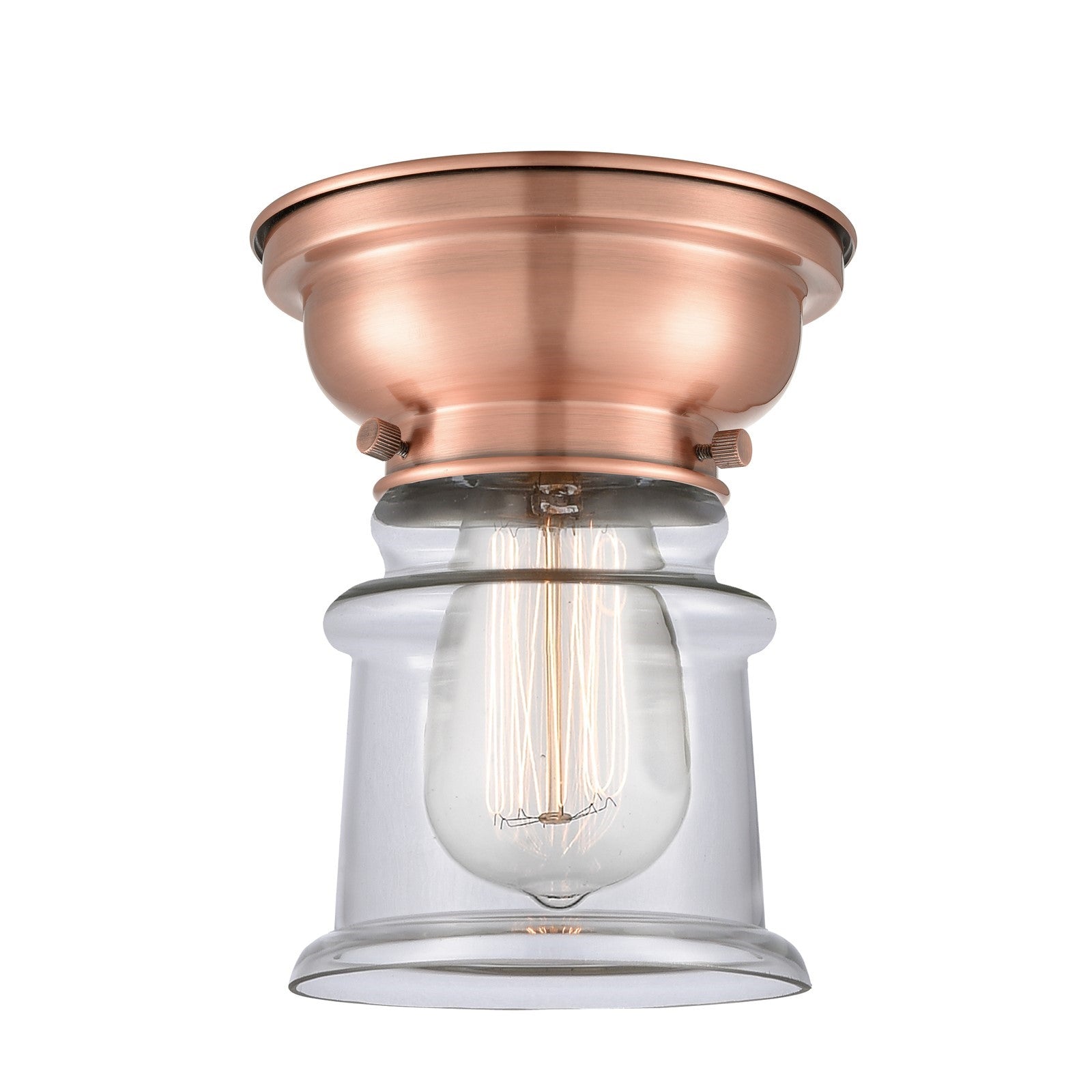 Innovations Canton 6in 1-Light Flush Mount | Industrial Farmhouse Antique Copper Steel and Clear Glass | Bathroom & Hallway | 5.25 | Model 623-1F-AC-G182S
