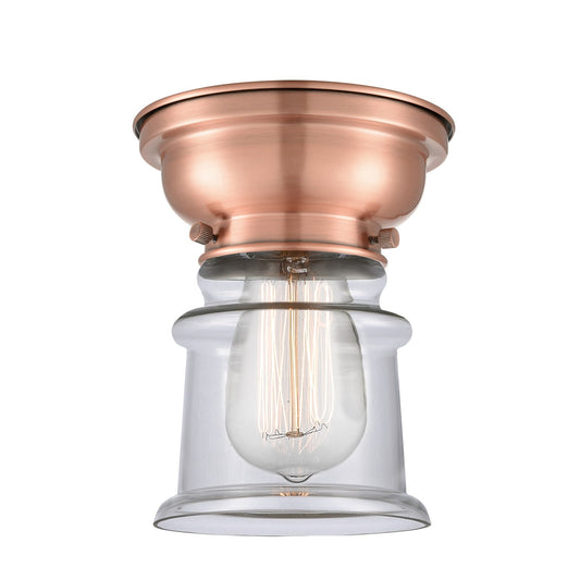 Innovations Canton 6in 1-Light Flush Mount | Industrial Farmhouse Antique Copper Steel and Clear Glass | Bedroom & Hallway | Model 623-1F-AC-G182S-LED