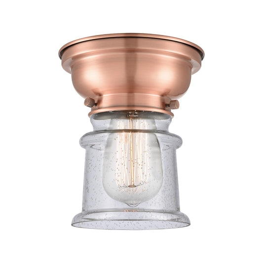 Innovations Canton 6in 1-Light Flush Mount | Industrial Antique Copper Steel and Seedy Glass | Hallway & Bathroom | 5.25 x | Model 623-1F-AC-G184S-LED