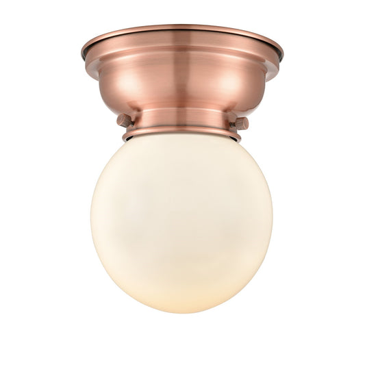 Innovations Beacon 6in 1-Light Flush Mount | Industrial Antique Copper Steel and Matte White Frosted Glass | Damp Location | Model 623-1F-AC-G201-6-LED