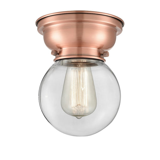 Innovations Beacon 1 Light Flush Mount, Antique Copper/Clear