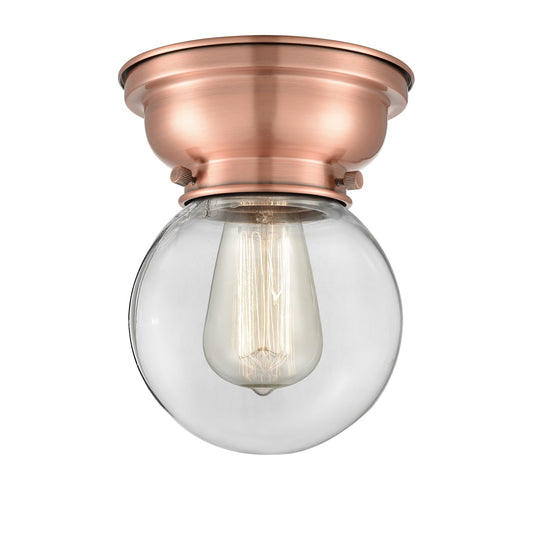 Innovations Beacon 6in 1-Light Flush Mount | Industrial Antique Copper Steel and Clear Glass | Hallway & Bathroom | 6 x 6 x | Model 623-1F-AC-G202-6-LED