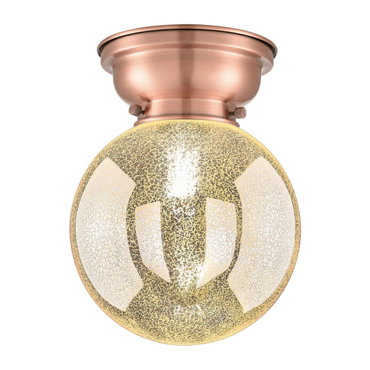 Innovations Beacon 8in 1-Light Flush Mount | Industrial Antique Copper Steel and Mercury Seeded Glass | Hallway & Bathroom | 8 x | Model 623-1F-AC-G208-8