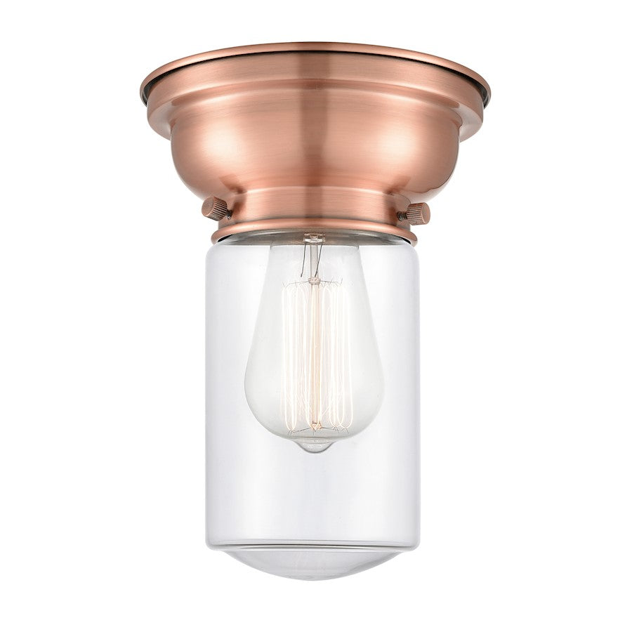 Innovations 312 Dover 1 Light Flush Mount, Antique Copper/Clear