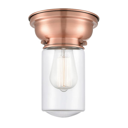 Innovations 312 Dover 1 Light Flush Mount, Antique Copper/Clear