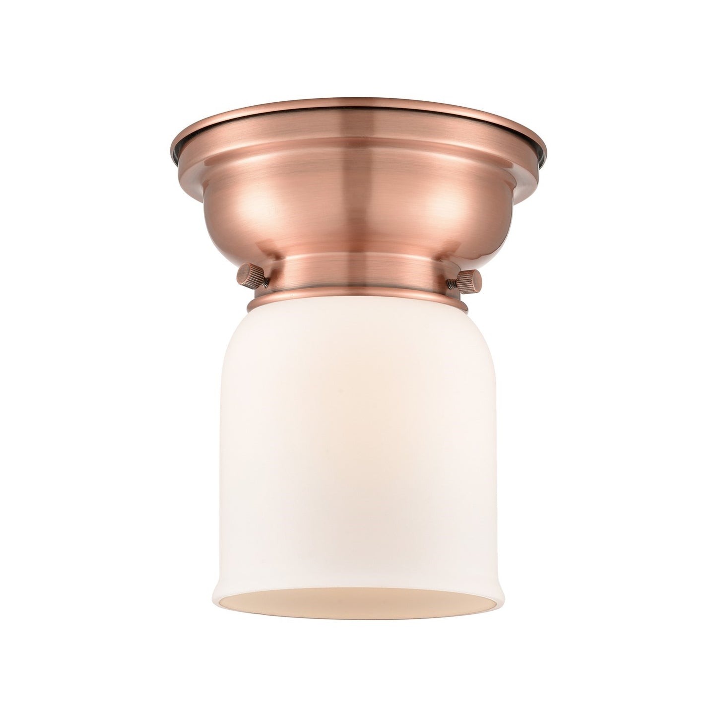 Innovations Bell 5in 1-Light Flush Mount | Industrial Antique Copper Steel and Matte White Frosted Glass | Hallway & Entryway | 5 x | Model 623-1F-AC-G51