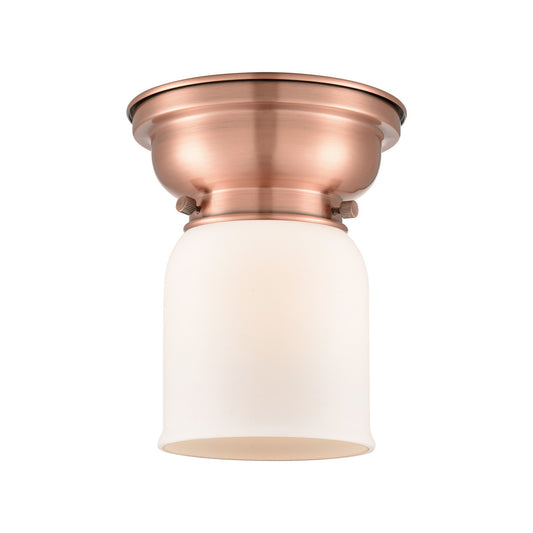 Innovations Bell 5in 1-Light Flush Mount | Industrial Farmhouse Antique Copper and Matte White Frosted Glass | Bedroom & Hallway | Model 623-1F-AC-G51-LED