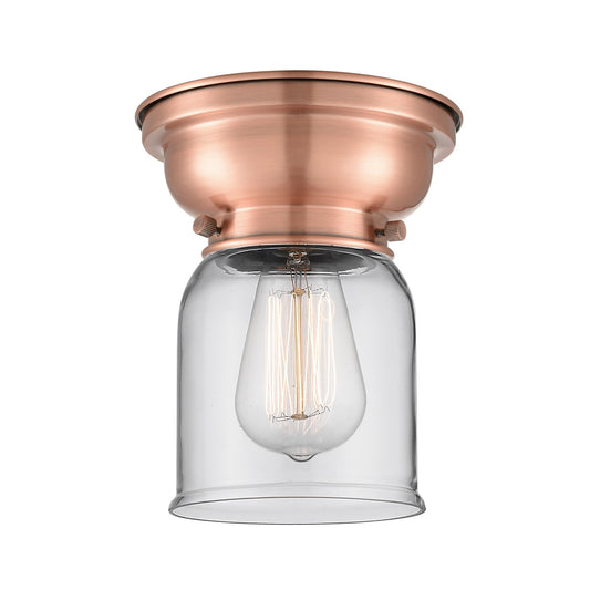 Innovations Bell 5in 1-Light Flush Mount | Industrial Antique Copper Steel and Clear Glass | Entryway & Hallway | 5 x 8 in | Model 623-1F-AC-G52